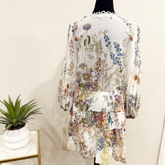 Charo Ruiz Botanic Print Cotton Mini Dress In White L - Picture 10 of 16